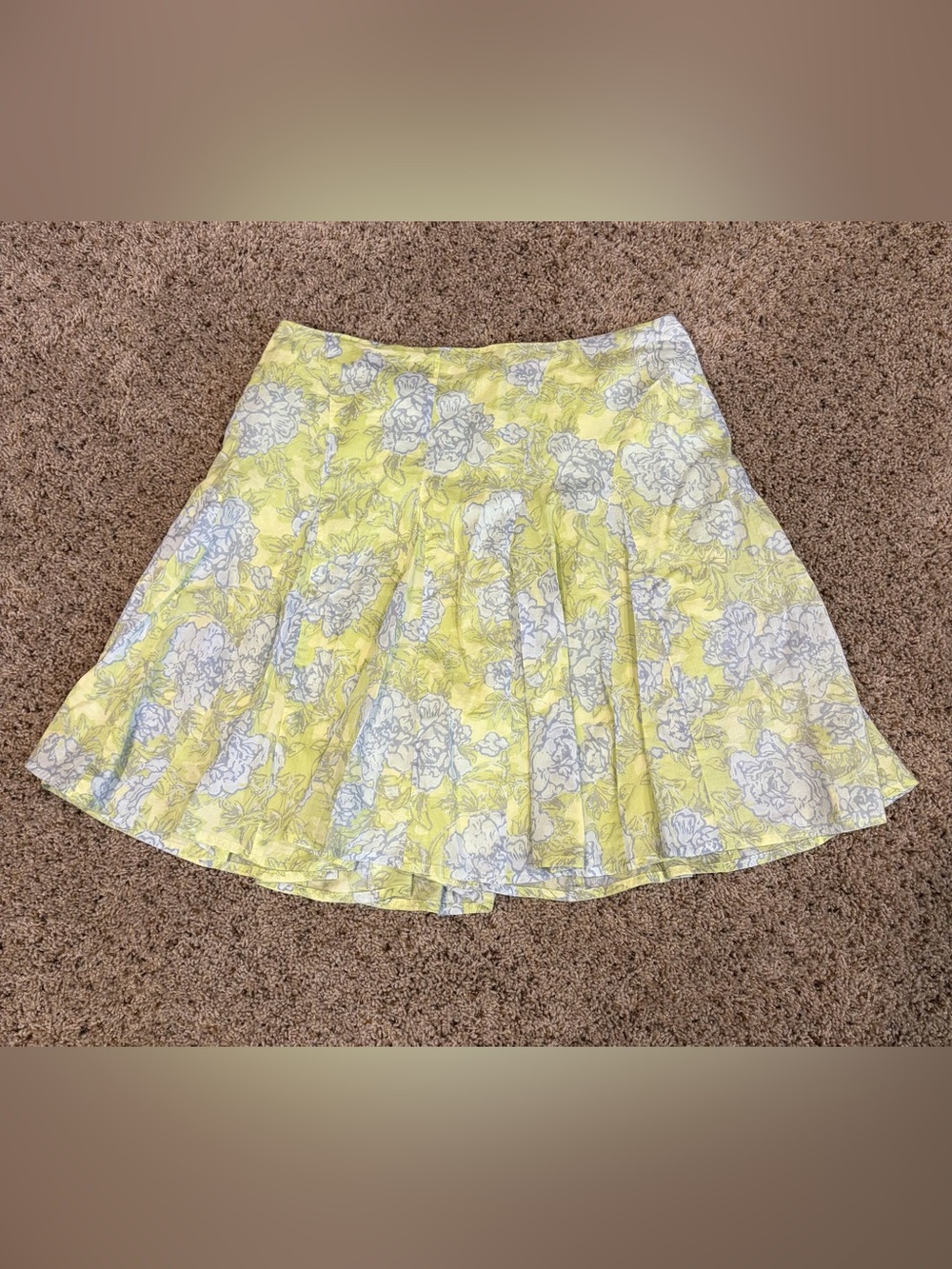 So Be It Yellow Floral A-Line Skirt, Women’s Size 10 Green & Blue Floral Cotton